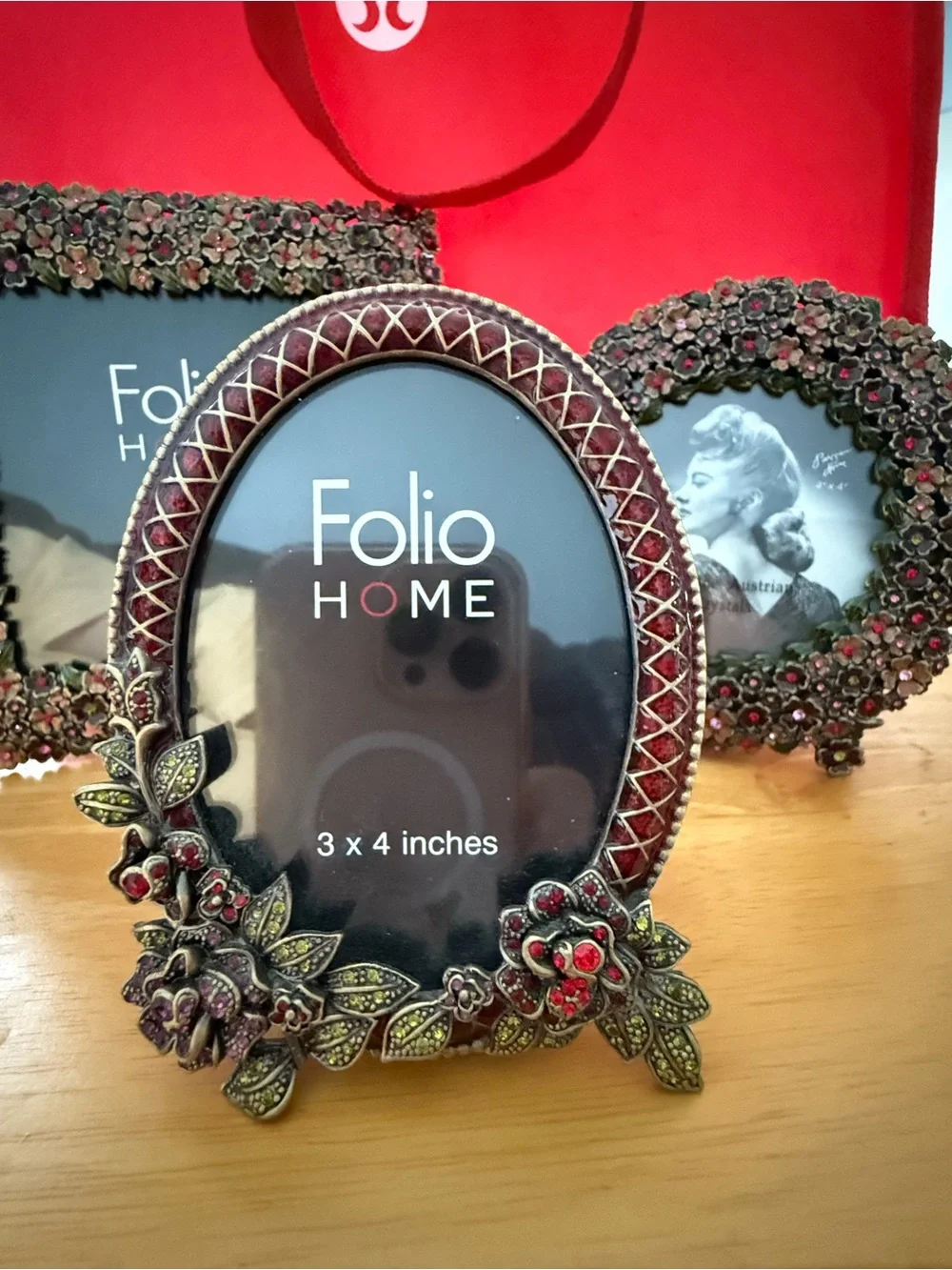 3 BEAUTIFUL Folio Home Austrian Crystal Floral Picture Frames
